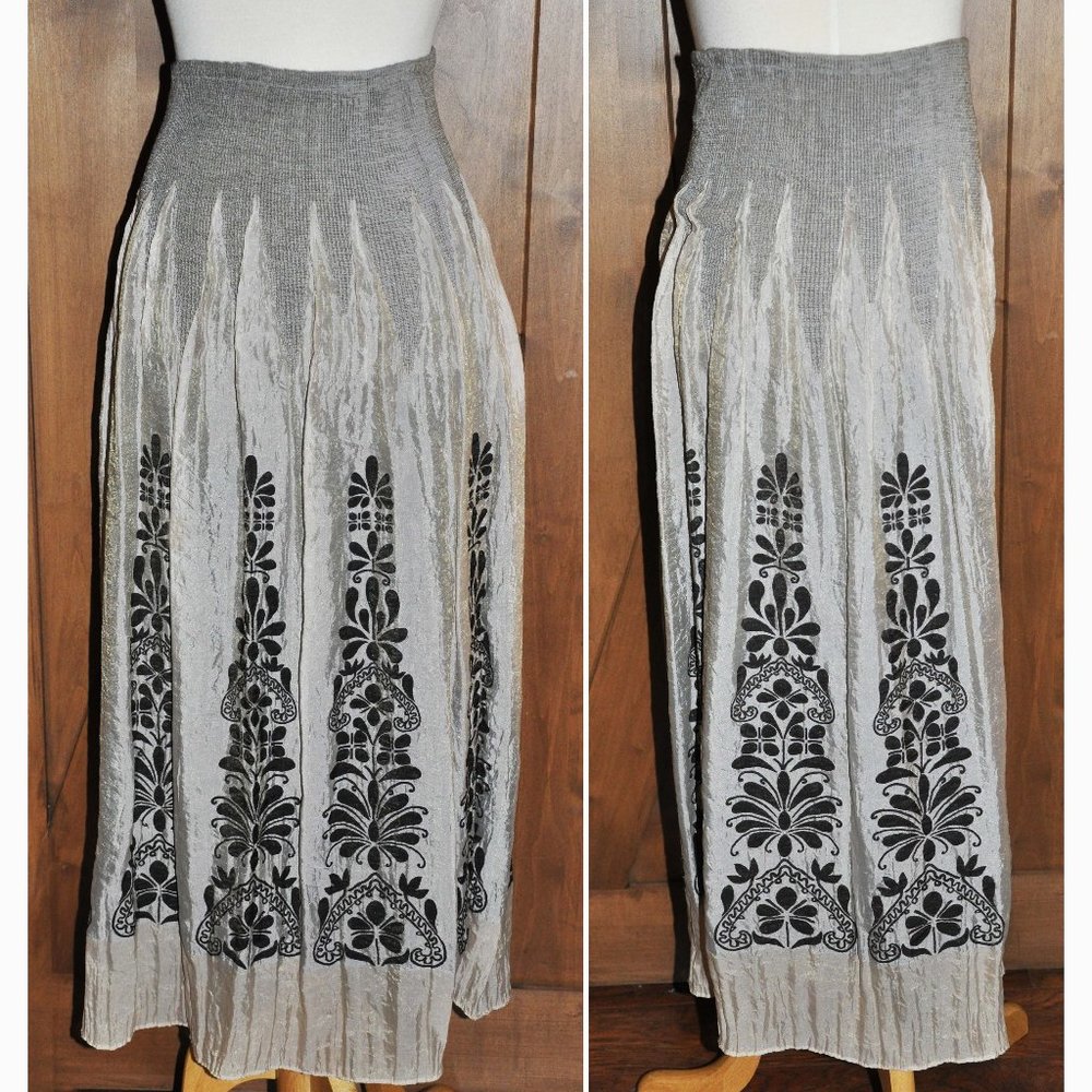 Anthropologie Lapis Brown & Cream Pleated Maxi Skirt (One Size)